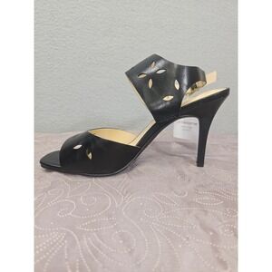Liz Claiborne Mary Black Laser Cut Heeled Sandals Wide Width 9W NEW